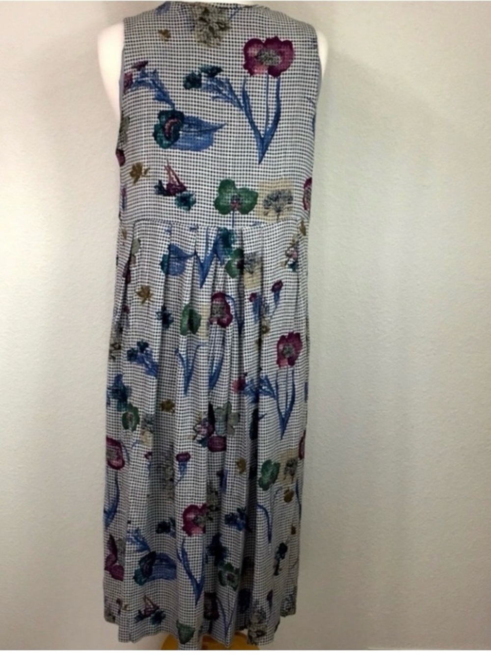 Vintage Womens Gray Floral Polka Dot V Neck Sleeveless Midi Dress Size Medium - Picture 3 of 7